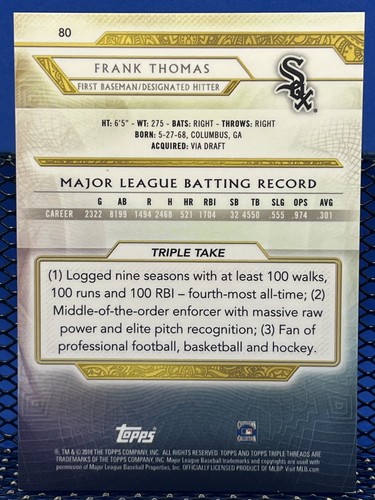 2018 Topps Triple Threads FRANK THOMAS Chicago White Sox - Picture 2 of 2