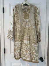LIMELIGHT 1-Peice Beige and Gold Cotton Kurta Kameez Top Large