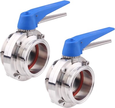 DERNORD 2 Pack Butterfly Valve with Blue Trigger Handle Stainless Steel 304 T...