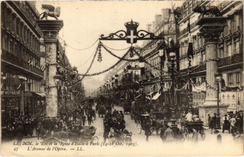 CPA 1903 King and Queen of Italy a PARIS Avenue de l'Opera ROYALTY (1242080) - Picture 1 of 2