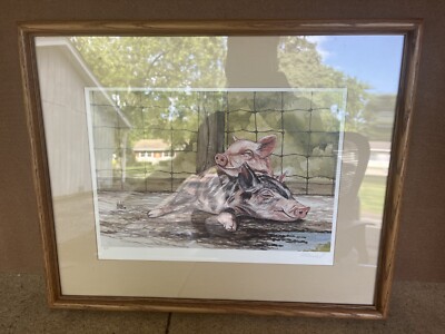 Framed Print Margaret Michel Pigs Laying Down Artist Proof 21'' x 17.5''