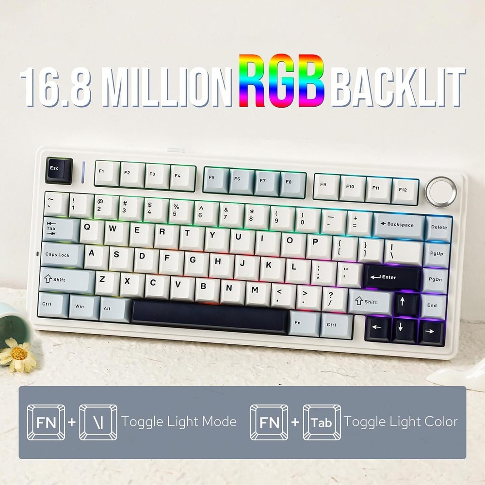 Mechanical Keyboard, 75% Wireless Hot Swappable Gaming Keyboard with Five-Layer