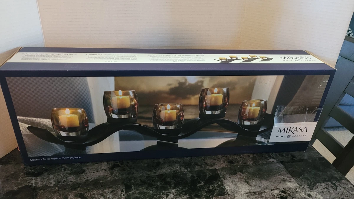 Mikasa Solaris Wave Centerpiece Candle Holder Set Amber Glass 6 pc