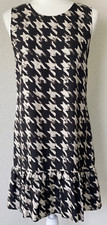 J CREW Sleeveless Lined Ruffle Hem Dress 100% Silk Black / Tan Wms Size 8 EUC