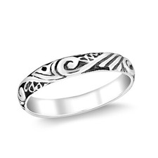Vintage Engraved Boho Pattern Sterling Silver Filigree Eternity Band Ring-8