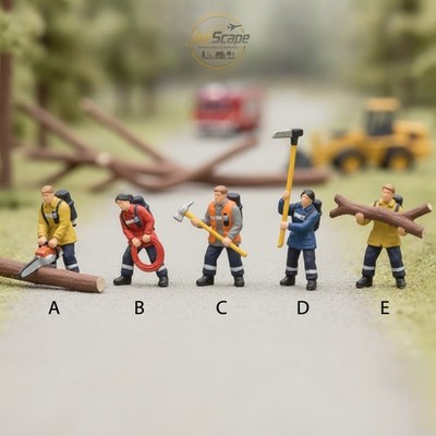 1:87 Firefighter Figure Removing Fallen Branch for Model Railroad Display