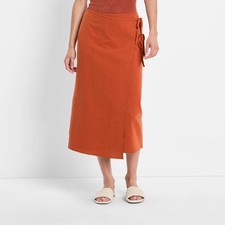 Women Mid-Rise Linen Midi Wrap Skirt - Future Collective