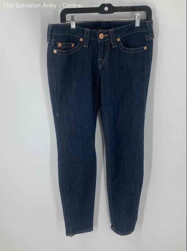 True Religion Womens Blue Gwen Dark Wash Pockets Denim Skinny Jeans Size 29