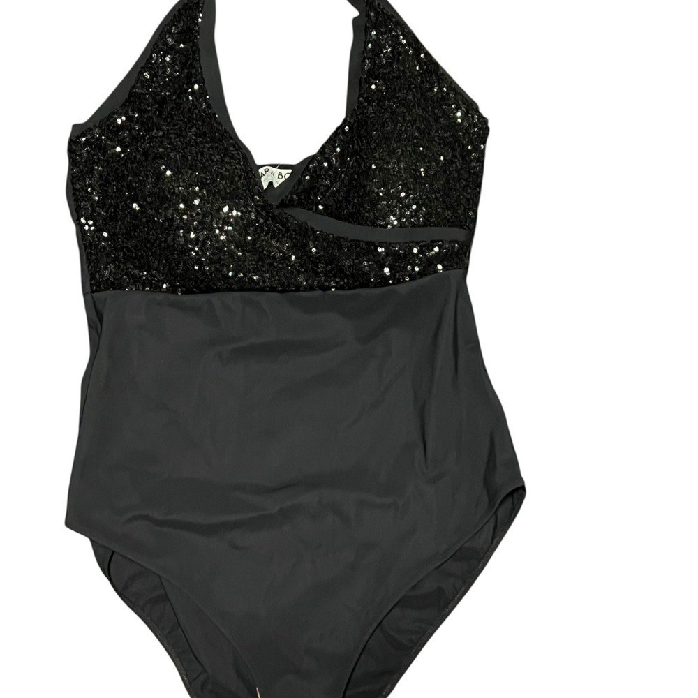 $394 NWT Chiara Boni black sequin halter; One Piece Swimsuit 32