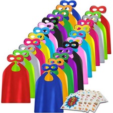 Kids Superhero Capes  Masks Set - 24 Pack with Stickers for Birthday Parties