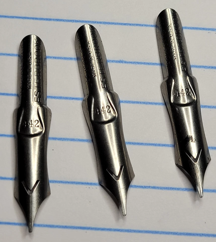 3 trozos de colección Esterbrook Jackson #442 plumillas y soporte de madera (forma de halcón) Foto 2 de 3