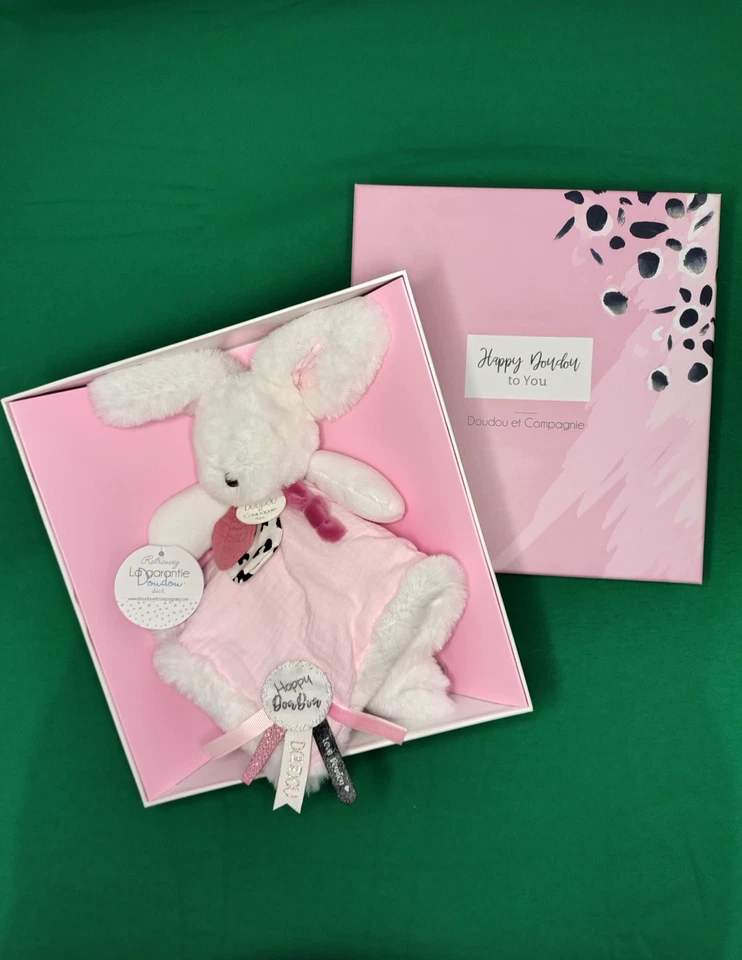 Doudou Et Compagnie Plat Fourrure Lange Lapin Rose Blanc Pompon Happy Blush Love - Photo 1/1