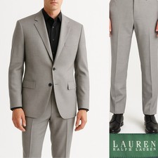 Ralph Lauren Mens 2-Pcs Suit Solid Light Gray Jacket Sz 42R 34Wx27L Pants Wool