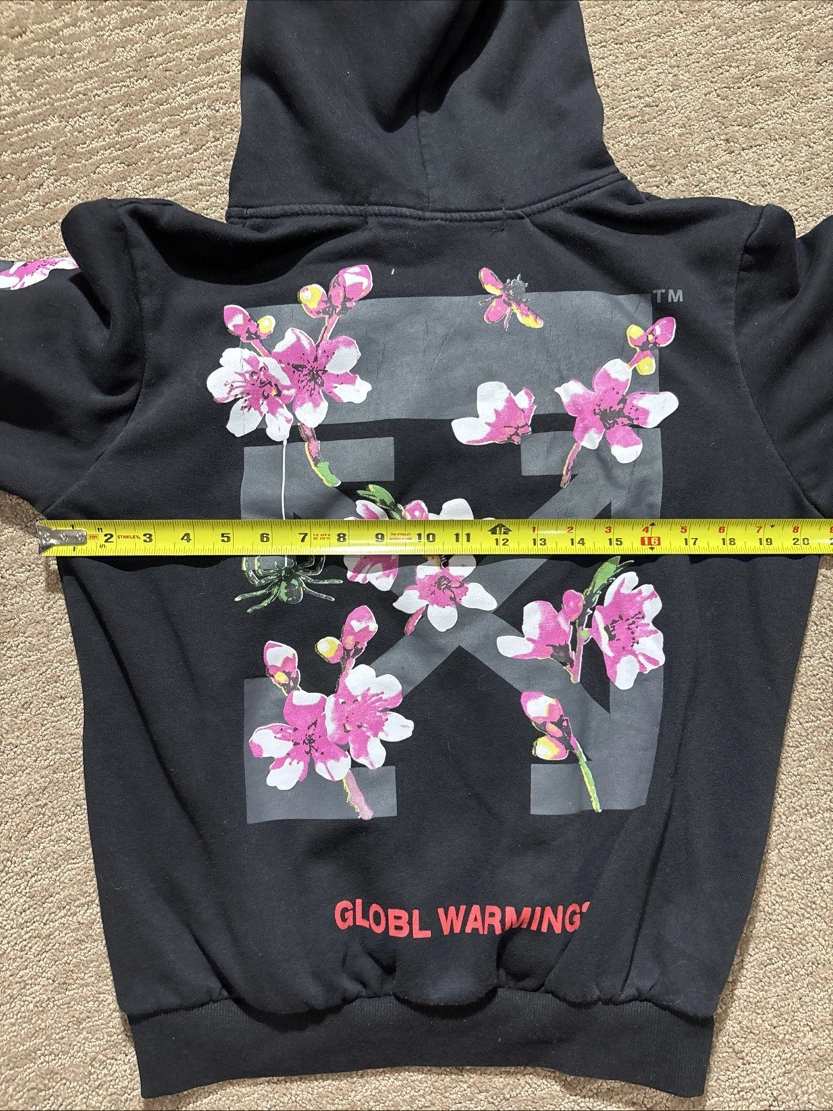 Felpa con cappuccio 2013 Main Label Off White nera Global Warming Blossom Virgil Abloh taglia M