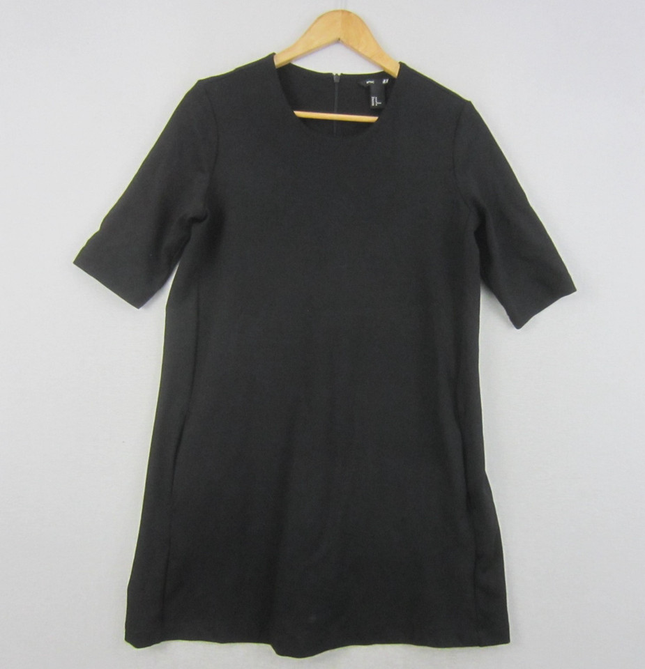 H&M Basic Dress Womens Medium 12 Black Shift Straight Short Sleeve Work Office