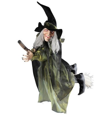 HEXE AUF FLIEGENDEM BESEN 100 CM HALLOWEEN DEKO DEKORATION HORROR GRUSEL