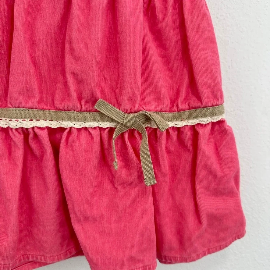 复古 OshKosh 女孩分层灯芯绒裙粉色丝带细节尺寸 6X 可爱 — 第 2/4 张图片
