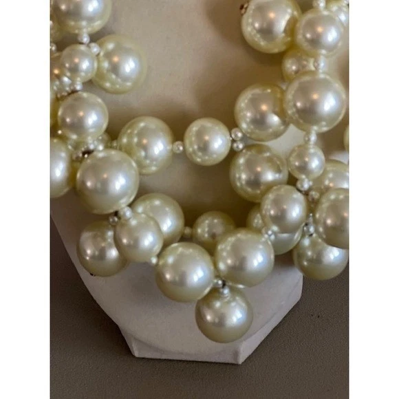 Vintage Kenneth Lane Pearl Statement Necklace 18" Multi Strand Chunky Gold Clasp - Image 3 of 4