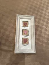 Live Laugh Love Framed Heart Wall Art  Rustic White Wood Frame Country Decor