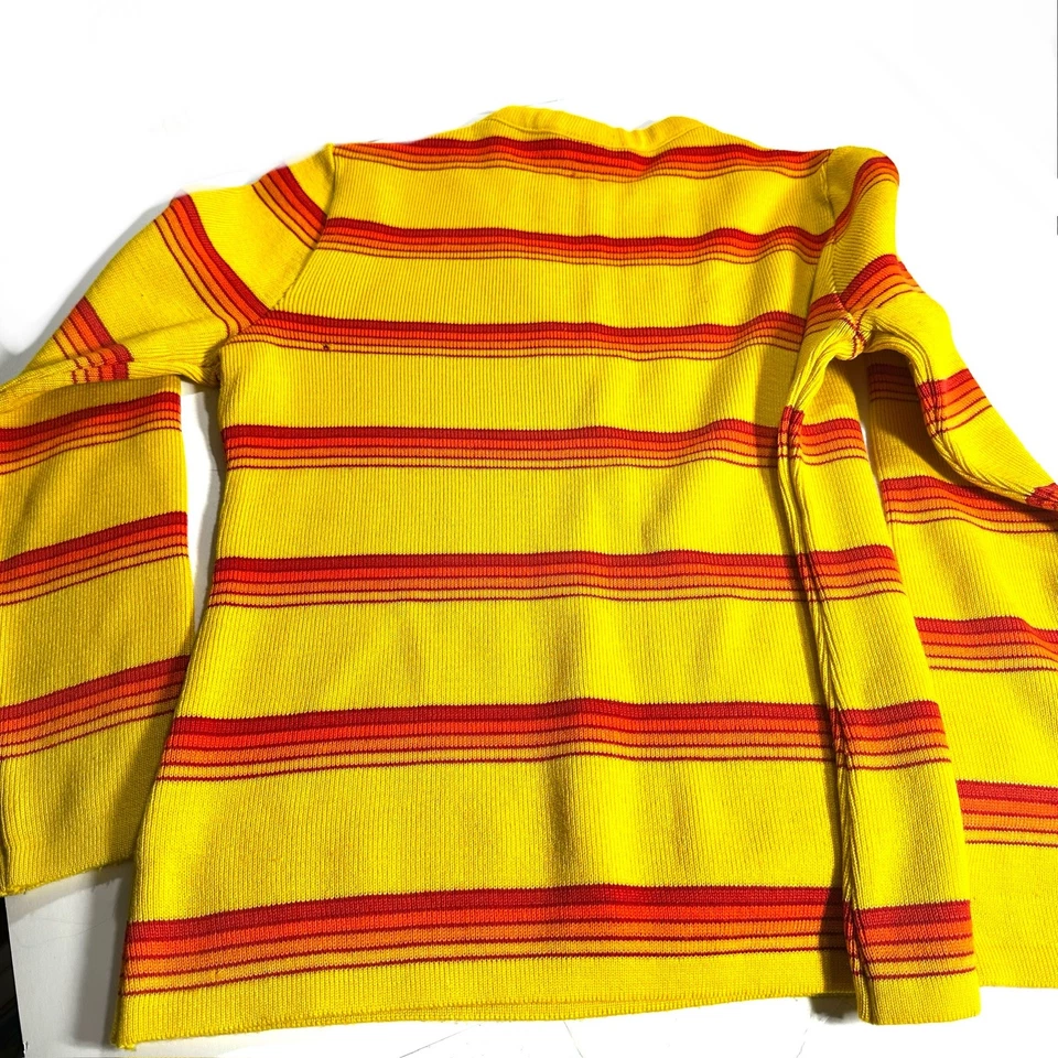 Vintage Lido Womans Ski Sweater Sz L Runs Small Yellow Stripe FLAW Made in USA - Image 4 of 4