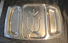 Vintage Meat Serving Serving Tray. Well and Tree Platter. Stainless Steel