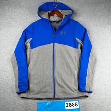 Under Armour Coldgear Hoodie Sweatshirt Full Zip Youth CL Blue Gray Tech