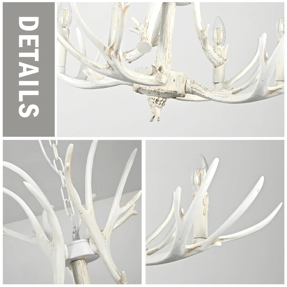 Araña de asta blanca 31,4" ajustable estilo vintage araña de asta de ciervo... Foto 4 de 4