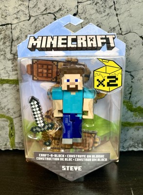 2021 Minecraft Craft-a-Block Action Figure: STEVE (Crafting Table  Cobblestone)