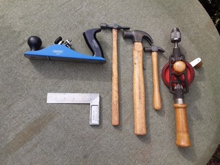 Draper D206 Plane Set Square Cross Peen 2 Claw Hammers Hand Drill Woodwork Tools