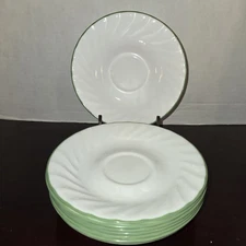 Corelle Saucer Plate White Swirl Green Edge 6.25" Corning Dish Set of 8 Vitrelle