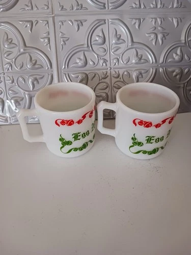 Vintage Tom And Jerry Eggnog Mugs, Set Of 2- Jingle Bells Hazel Atlas