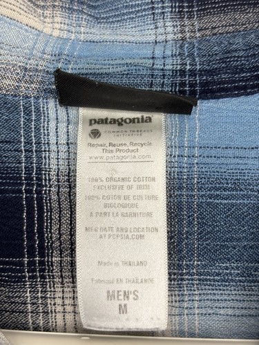 Patagonia Men's AC Shirt M Short Sleeves Blue White Check Organic Cotton EUC - Picture 5 of 7