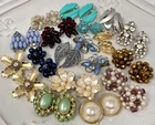 Lot Vtg Costume Jewelry Clip On Earrings Rhinestone Signed Cluster