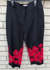 Vintage Poppy Floral Jones New York Sport Black Stretch Pants Summer Size 10