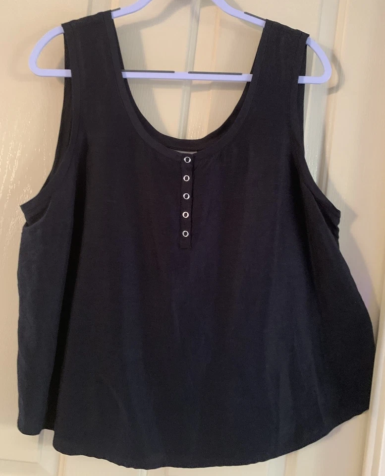 Sussan Size 18 Black Sleeveless Linen Blend Top Preowned