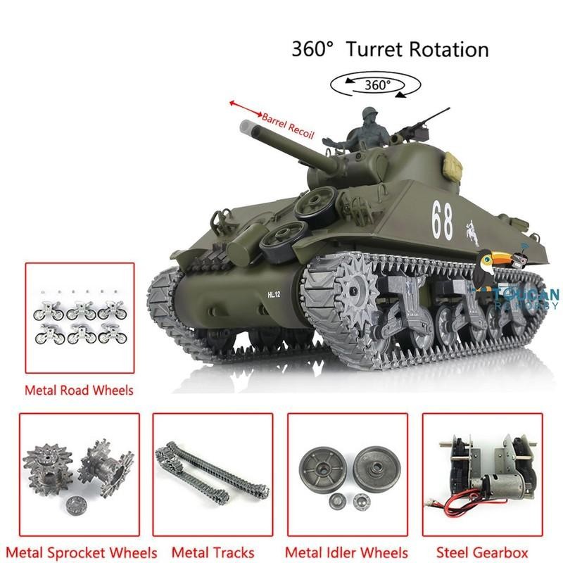 Heng Long 3898 1/16 US M4A3 Sherman RC Tank 7.0 RTR w/ Barrel Recoil 360°Turret