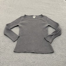 Ann Taylor Loft Sweater Womens Large Gray Ribbed Knit Boat Neck Cotton