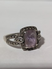VINTAGE STERLING SILVER FACETED PINK AMETHYST W/ CLEAR STONE SIZE 6.5 RING 3.6G