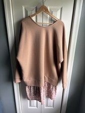 ASOS Curve Tan Long Sleeve Ribbed Dress Layered Animal Print Size 18 NWT