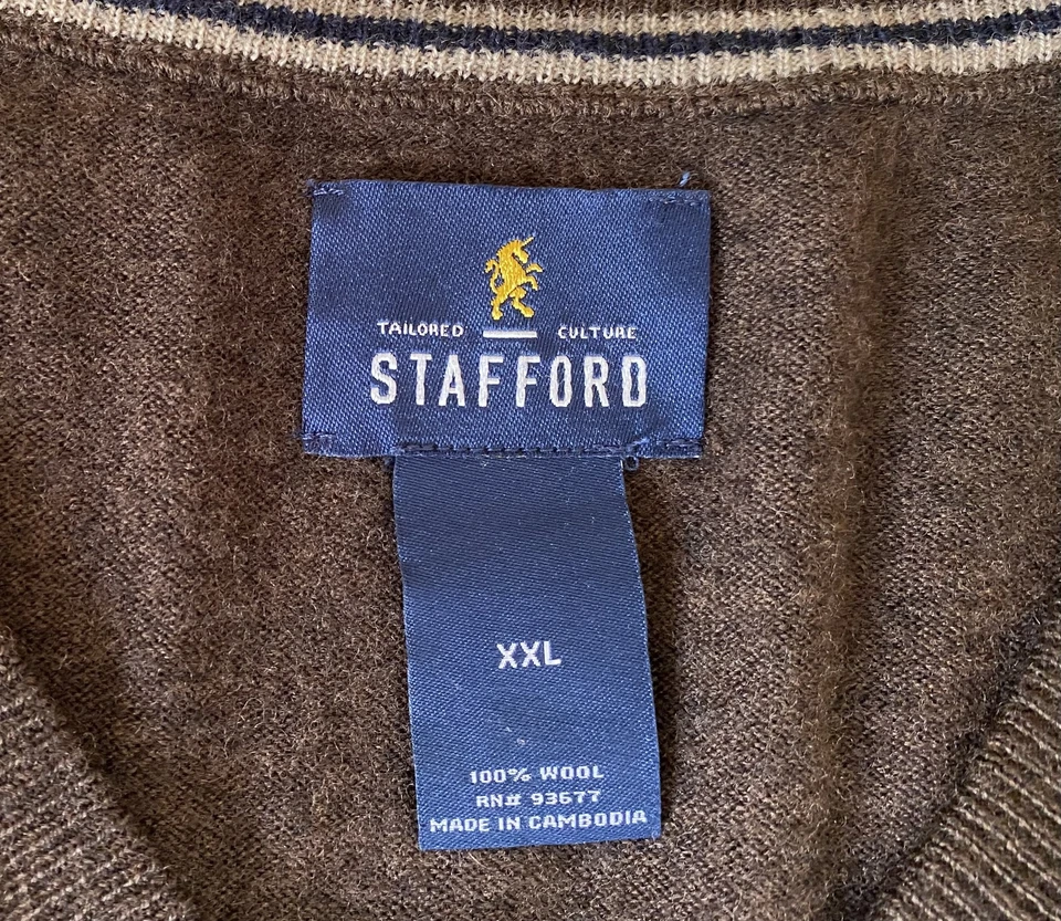 Suéter informal de lana con cuello en V marrón Stafford para hombre talla XXL Foto 3 de 4