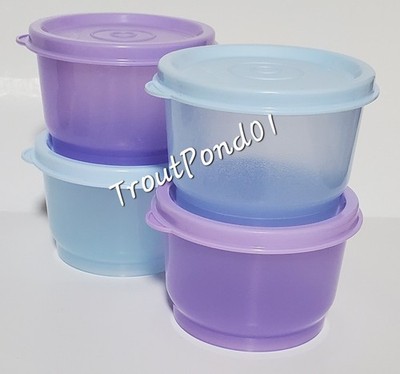TUPPERWARE Snack Cups Set of 4 Lunch Box 4 oz Bowls Ice Blue Lilac