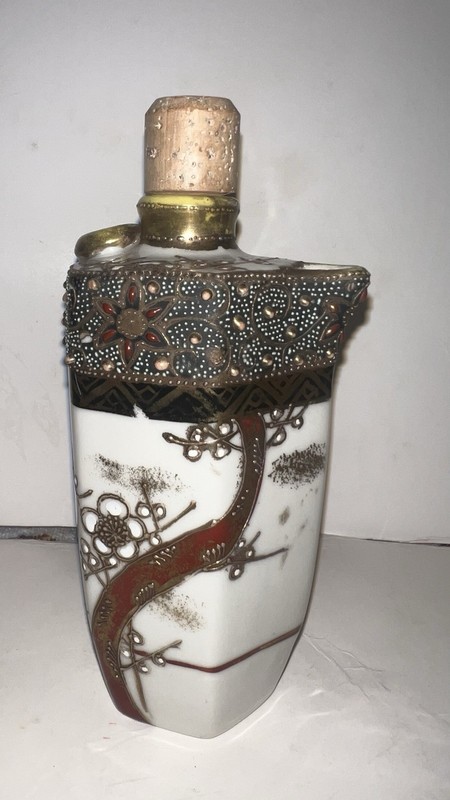 Shimizu-yaki Hexagon Porcelain Perfume Bottle Spout/cork/hole EUC