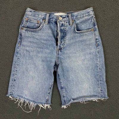 Denim Forum The Yoko Long Short size 25 Cut Off Biker Jean Blue Mid Rise