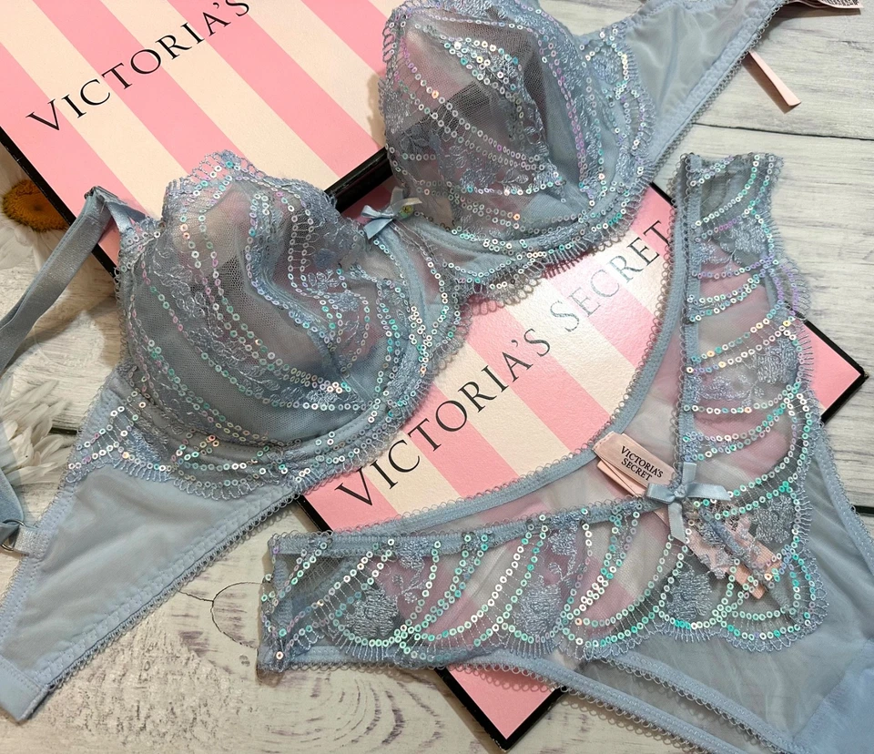 Victoria’s Secret Wicked Iridescent Embroidery Unlined Bra Panty Set Blue - Image 4 of 4