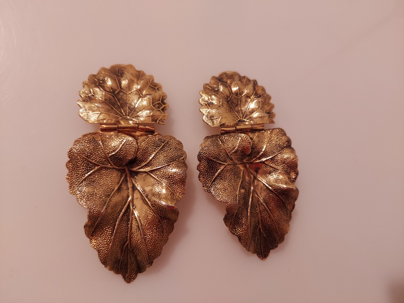 statement leaf drop dangle clip earrings dark gol… - image 2
