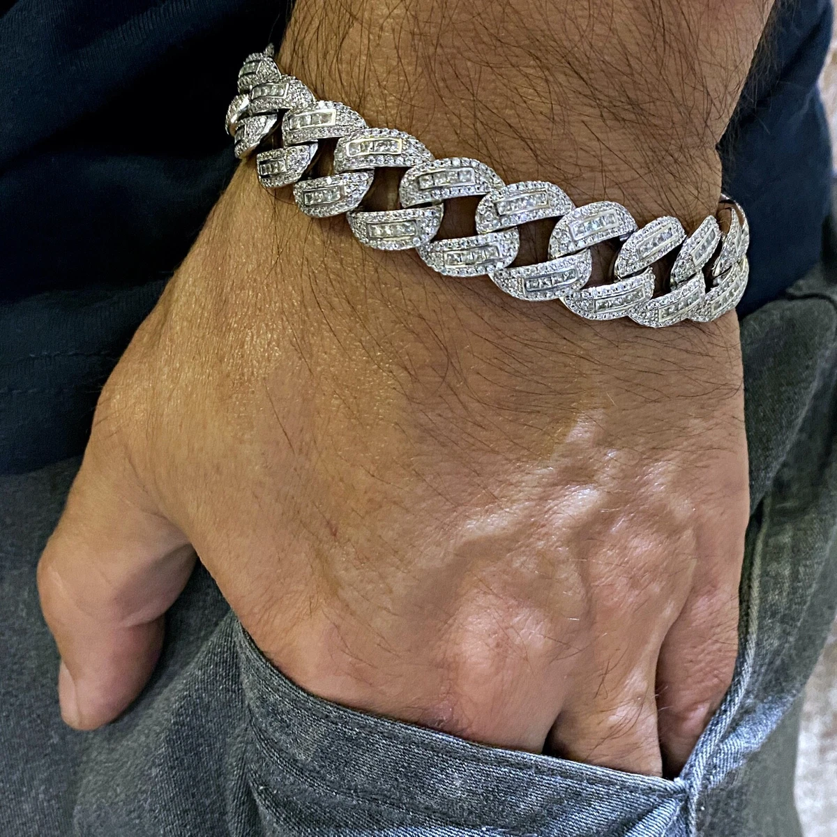 Chunky Bracelets Silver, Cuban Bracelets Men, Baguette Chain Men