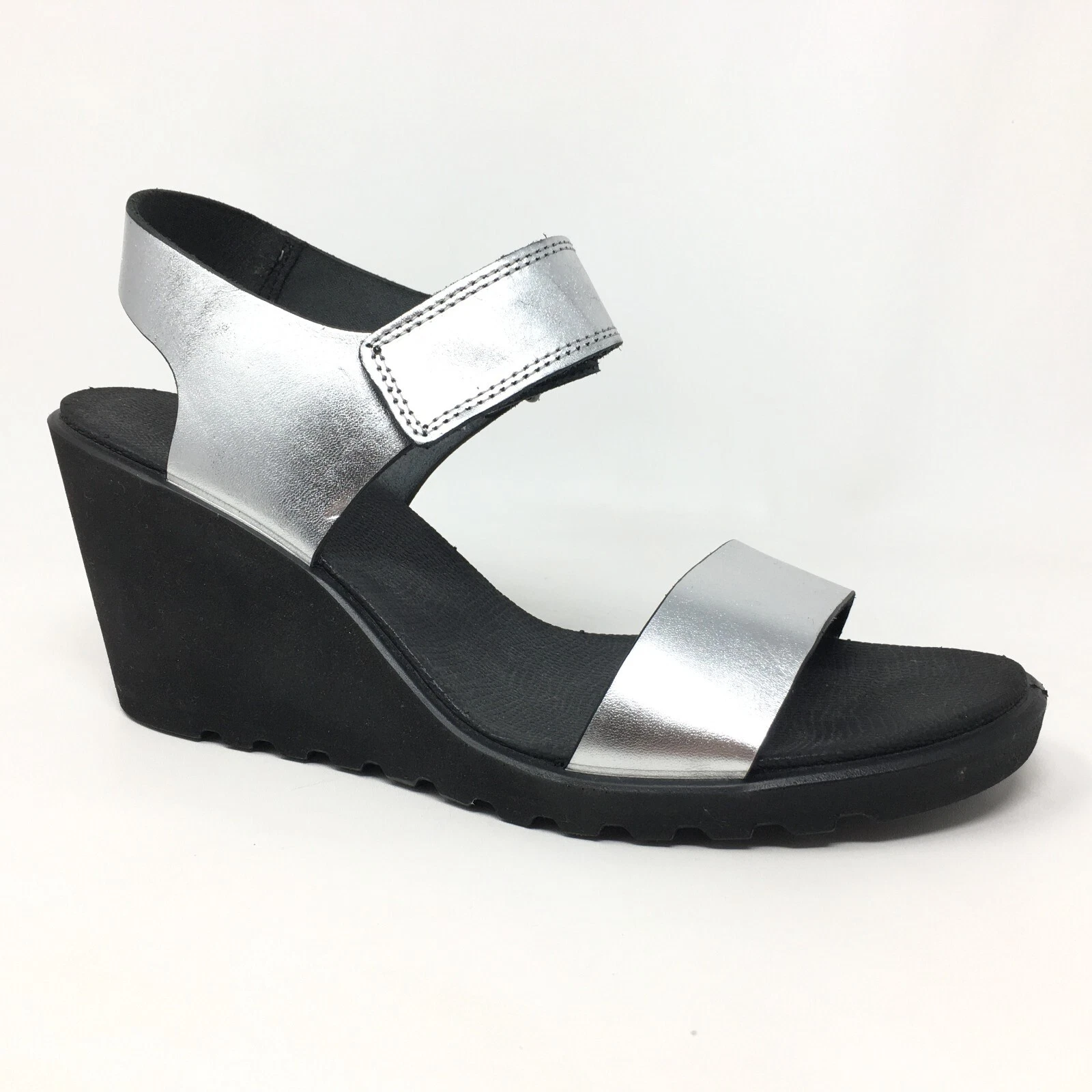 Ecco Freja sandali scarpe donna taglia 9 9 5 US 40 EU argento pelle zeppa cinturino