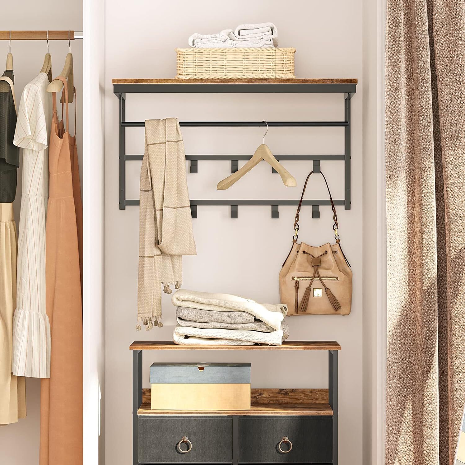 Coat Rack WallMounted Coat Hook Shoe Rack with Coat Rack Hanger Shoe Bench Set eBay