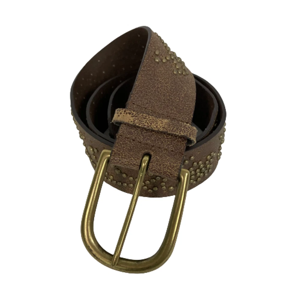 Cinturón Express Mujer Talla M Cuero Marrón Ancho Tachonado Ajustable Hebilla Dorada Foto 2 de 4