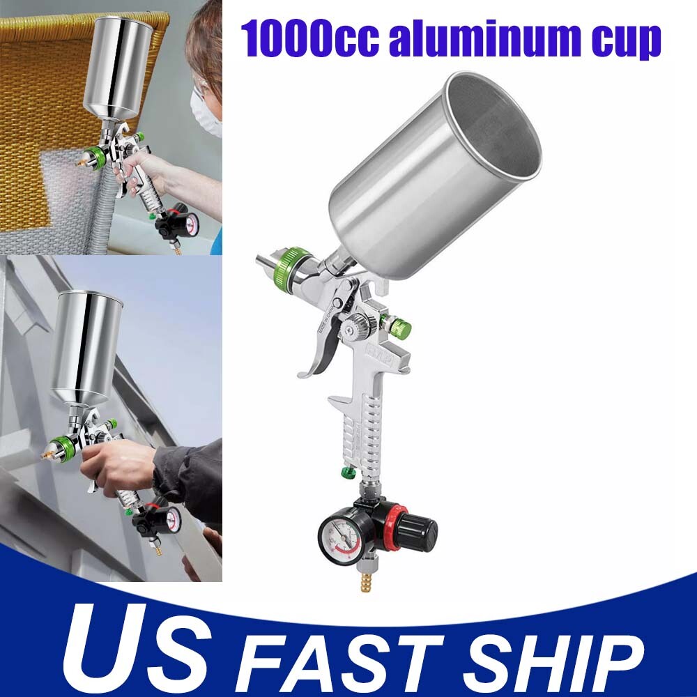 US 2.5mm HVLP Gravity Feed SPRAY GUN w/ REGULATOR Auto Paint Primer Metal Flake